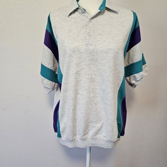 Spalding Vintage Gray, Purple, Teal Collared Polo Men's Size Large - Picture 3 of 9
